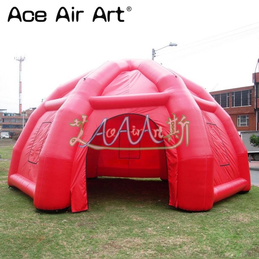 Atractiva tienda de campaña de araña de lona inflable roja completa de 6 m de diámetro, tienda de fiesta con cúpula de aire con pancartas extraíbles para ferias comerciales