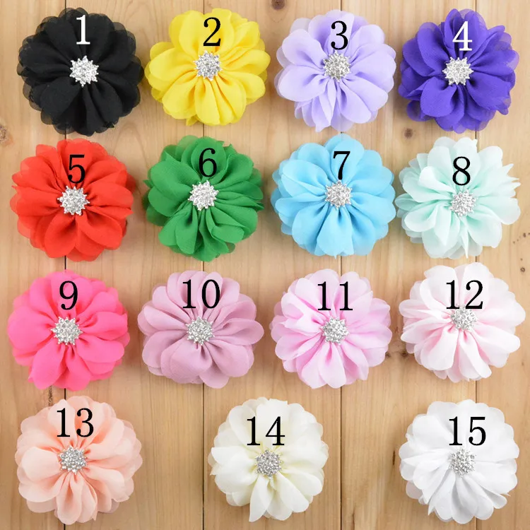 30pcs/lot  Soft Ballerina Flowers with Rhinestone Center 15 colors