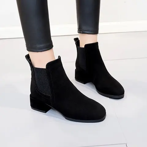 Autumn Winter Boots women Camel Black Ankle Boots For Women Thick Heel Slip On Ladies Shoes Boots Bota Feminina 35-41 image 4