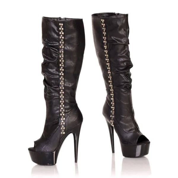 Black female high boots autumn fish mouth high heels, women's sexy height and dancing shoes, 15 cm