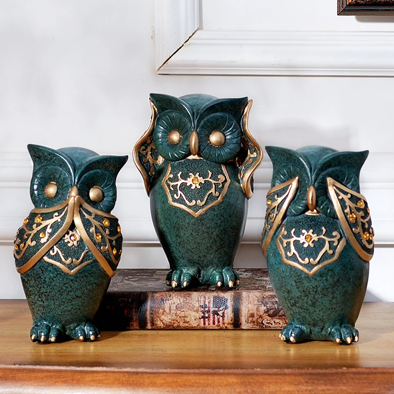 Creative Owl Family Wine Set, Soft Outfit Furnishings Ornament, Resin Resins, Living Room Adornment, Family