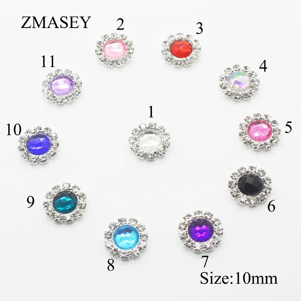 Rhinestone Button 10Pcs/Lot 10MM Acrylic Embellishment Garment Sewing Decoration DIY Crafts Accessories