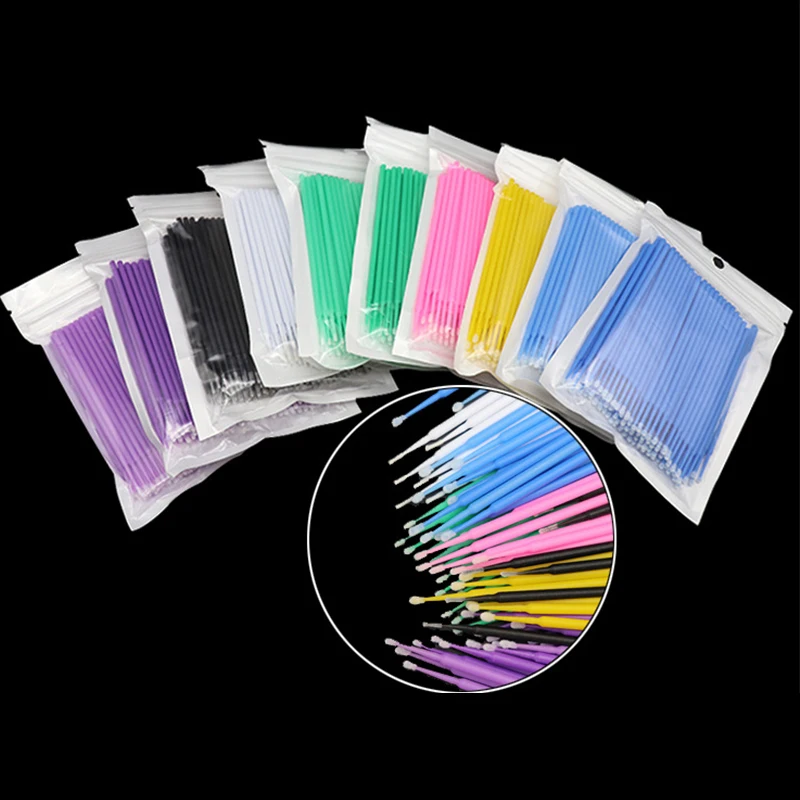 100pcs/tasche Durable Micro Einweg Wimpern Verlängerung Make-up Pinsel Individuelle Applikatoren Mascara Entfernen Werkzeuge Tupfer