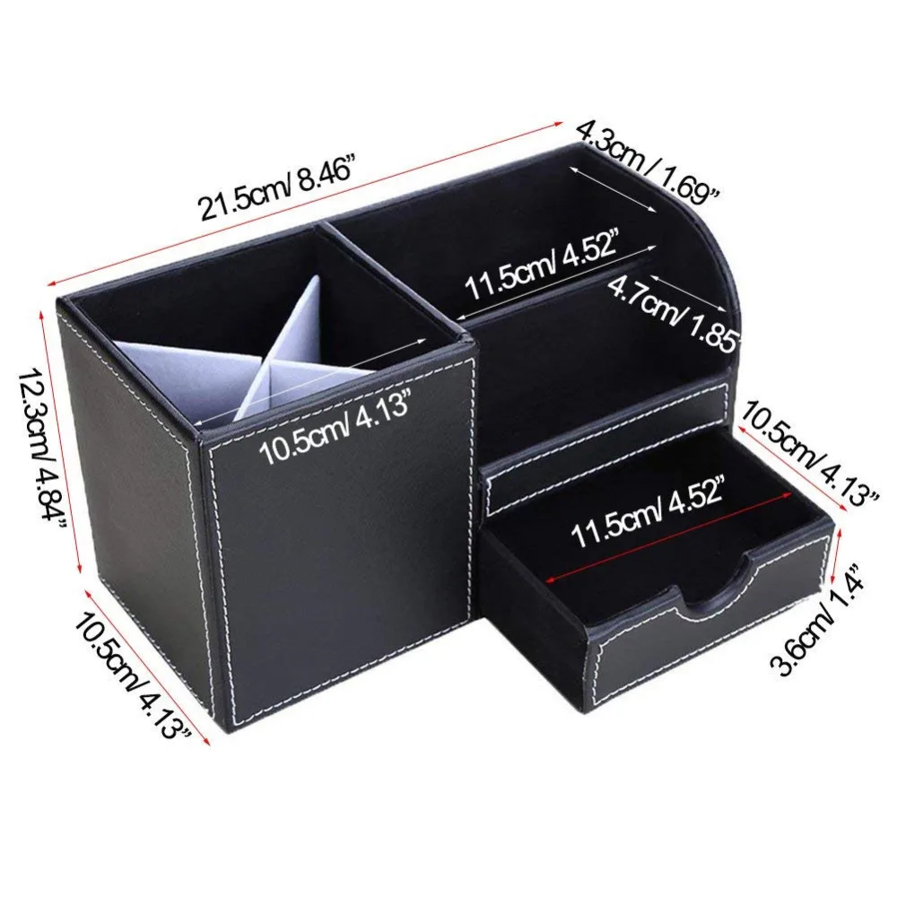XRHYY Purple 3 Storage Compartments PU Leather Office Desktop Organizer Stationery Box Collection Business Card/Pen/Pencil