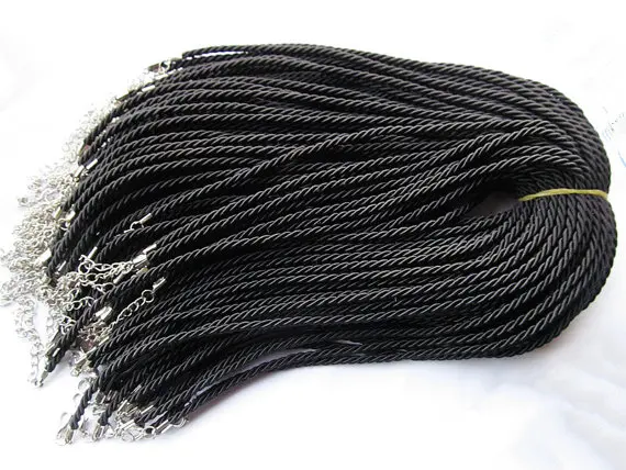 50pcs 18inch 3.50mm Black Silk Braid Necklace Cord,Beading String,Braid Rope,1.8inch Extender Chain,12mmx7mm Lobster Clasp,DIY