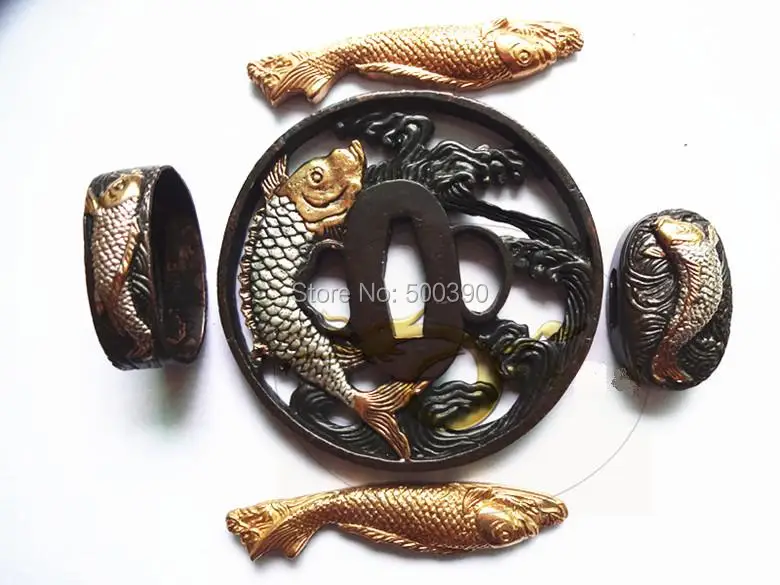

A Suit Of Copper Tsuba Guard for Japanese Samurai Sword Katana W/ Fish @2041