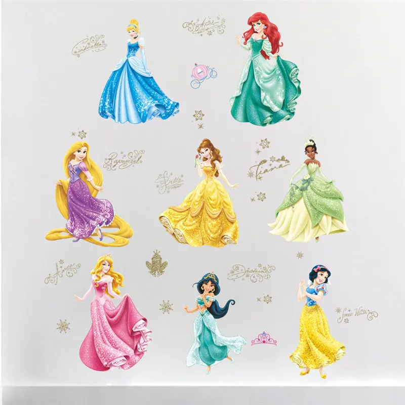 Cartoon Cinderalle Snow White Princess Wall Stickers For Kids Room Home Decoration Diy Girls Decals Anime Mural Art Movie Poster