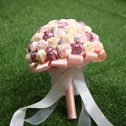 New arrived purple +pink +cream  artificial bridal bouquet for wedding decoration