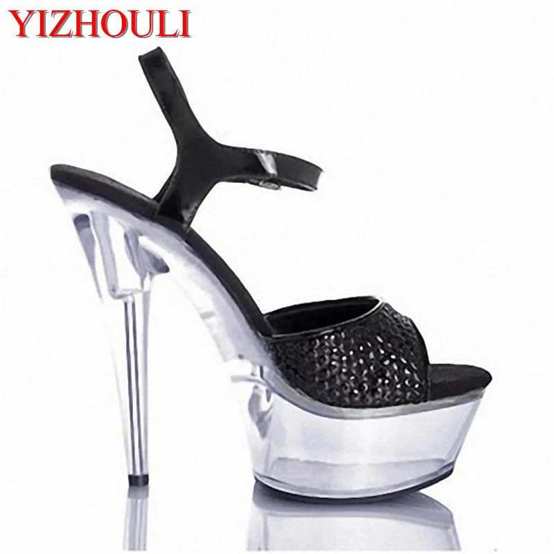 

Fashion grid 15 cm thick transparent glass slipper bottom fine with super high heels for women's shoes high-heeled sandals stage