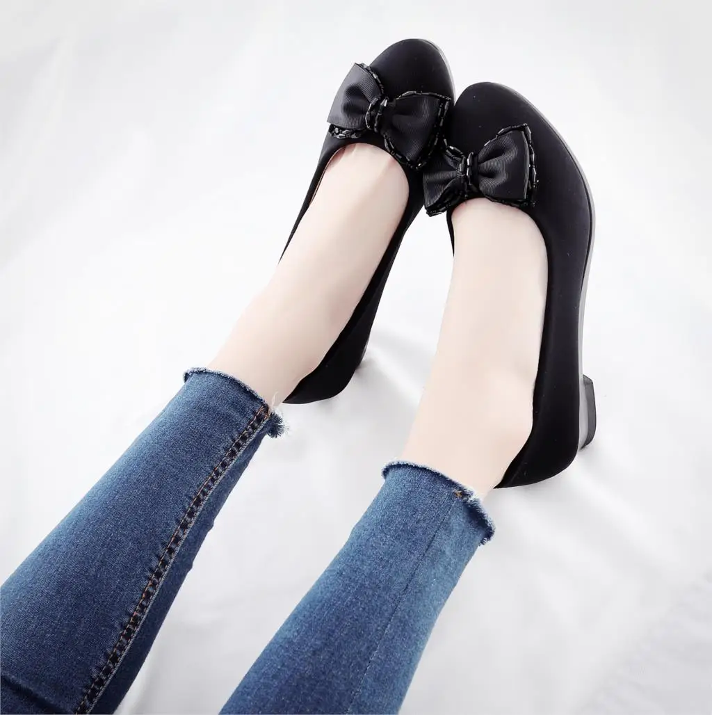 Women Ballet Black Shoes Women Wedges Shoes for Office Work Boat Shoes Cloth Sweet Loafers Women\'s Pregnant Wedges Shoes