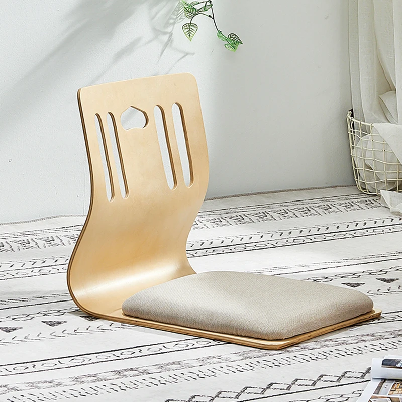 4pcs/lot Floor Seating Living Room Furniture Natural Finis Beige Cushion Japanese Style Tatami Zaisu Legless Floor Chair Wooden