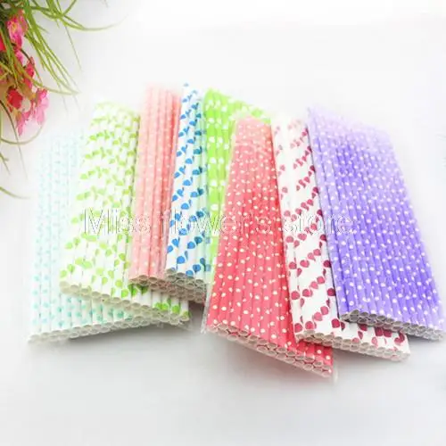 50 PCS/2 Pack Elbow Bending Big Polka Dot Pattern Paper Straws Biodegradable Drinking For Wedding Birthday Party Festival