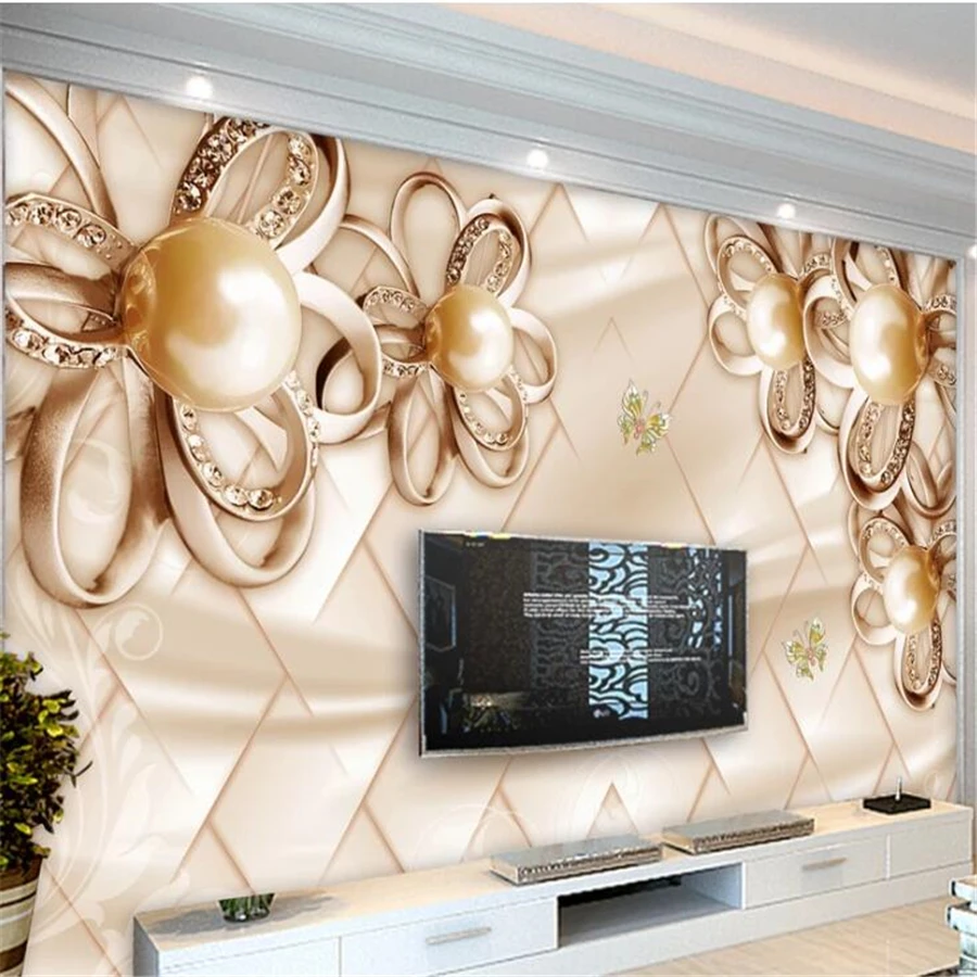 Custom wallpaper 3d murals luxury golden rose soft bag pearl jewelry background wall papers home decor papel de parede wallpaper