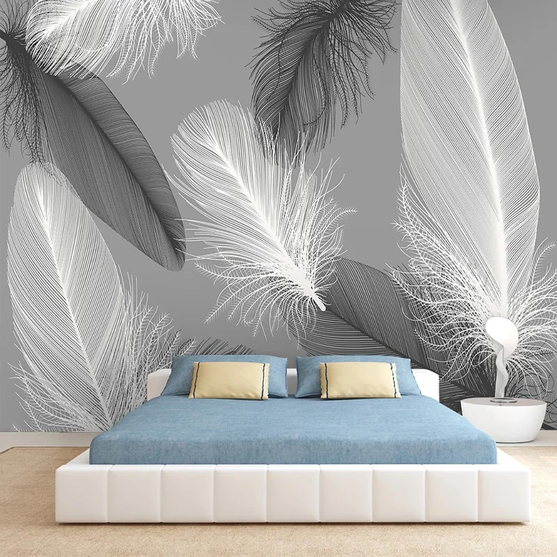 Nordic Style Black And White Feather Mural Wallpaper 3D Abstract Art Living Room Bedroom Home Decor Wall Papers Papel De Parede