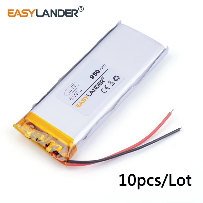 10pcs /Lot 3.7V 950mAh 652272 Rechargeable Lithium Li-ion Polymer Battery For Mp3 DVD PAD phone camera