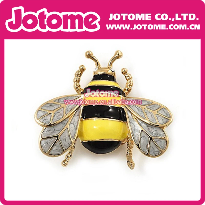 

Yellow/Black Enamel Bee Brooch In Gold tone Metal - 4cm Length