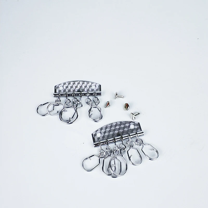 quality silver color knurling fashion key ring buckle 6 ring leather craft hardware 20pcs/lot with rivet