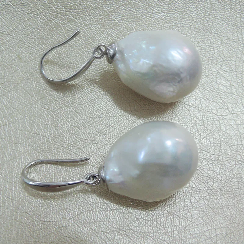 100% nature freshwater pearl earring with 925 silver hook,AAA baroque Pearl,diameter 14-16 mm big baroque pearl,with display box