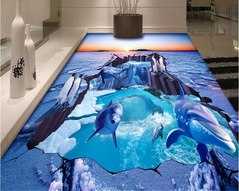 

beibehang Custom advanced three-dimensional fashion decoration pvc wallpaper penguin bathroom floor tiles wall papers home decor