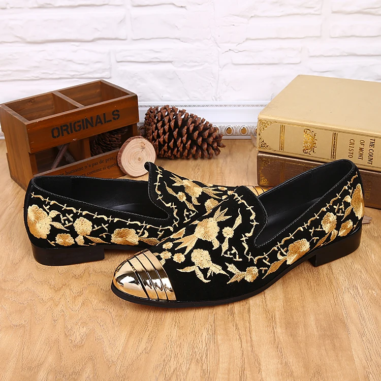 Choudory vintage sapato masculino gold dress italian shoes men wedding shoes leather classic prom shoes velvet loafers image 5
