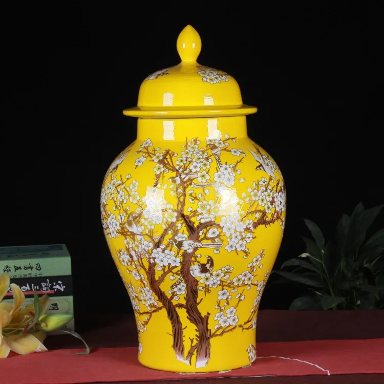 Red Jingdezhen Flower Enamel Vase large blue porcelain temple jar Ornaments big floor yellow ceramic jar vase