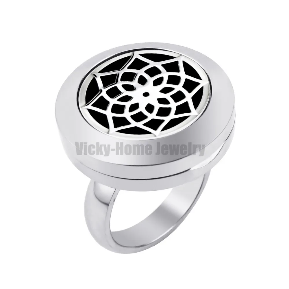 

Lotus Design 20mm Diffuser Locket Ring with Crystals Dropship Essential Oils Stainless Steel Aromatherapy Diffuser Locket Ring