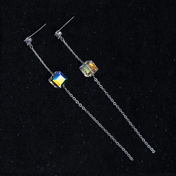 Original Crystals from Austria Cubic Beads Long Chain Drop Earrings Silver Color Piercing For Women Office Jewelry