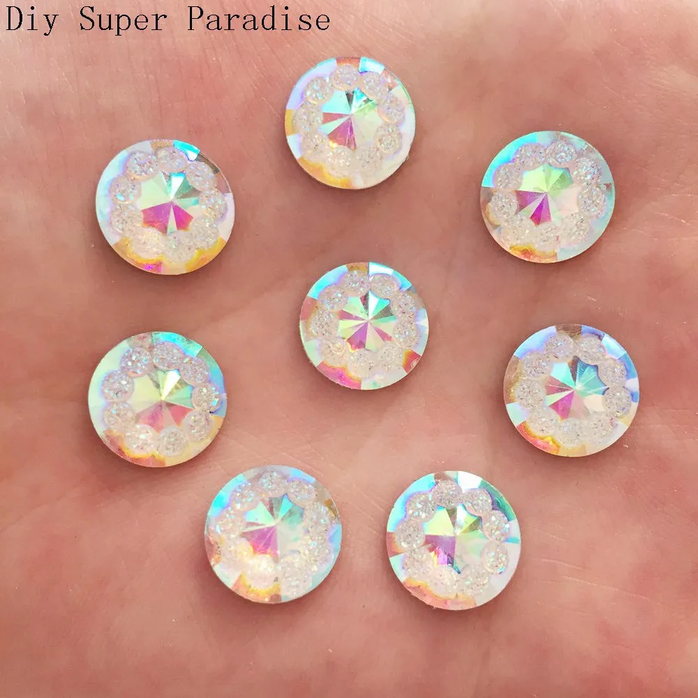 New DIY 40pcs 12mm AB Resin Round FlatBack Scrapbook Accessories Wedding Button Craft K57