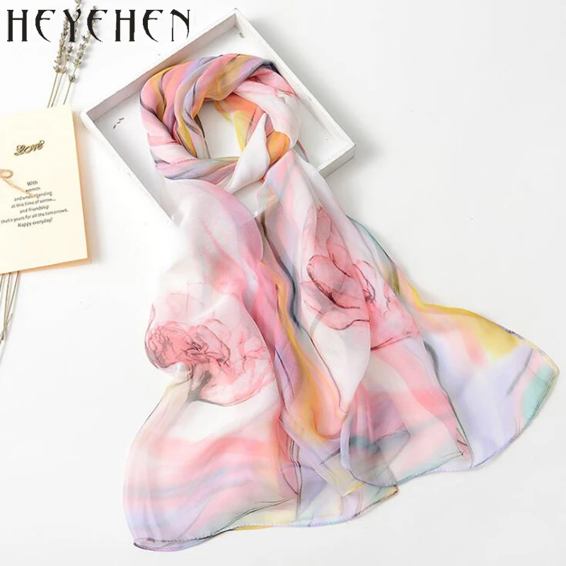 New Design Chiffon Georgette Silk Feeling Scarf Tulip Flower Gradient Color Bandana Summber Beach Sarong Scarf&Shawl HY27