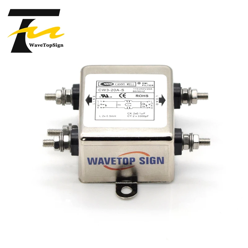 CANNY WELL Power EMI Filter CW3-6A 10A 20A-S AC 220V تنقية التدخل أحادية الطور