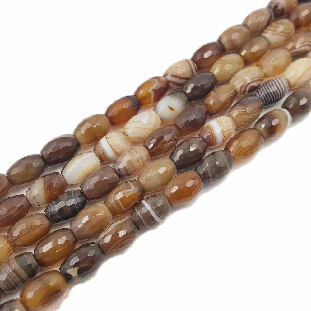 Lii Ji Brown Onyx Stripe Coffee Agates Rice Shape Faceted Beads Approx 10x14mm Loose Beads for DIY Jewelry Makking 38cm