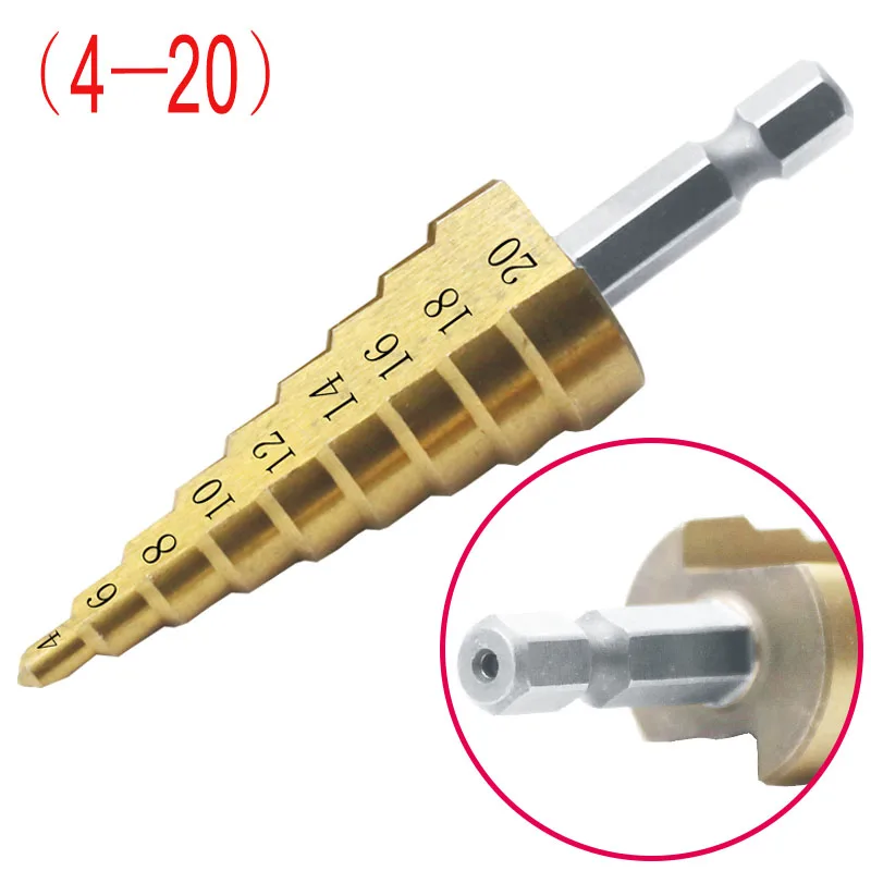 1 Pc Hss Staal Grote Stap Cone Titanium Gecoate Metalen Boor Cut Tool Set Hole Cutter 4-12/20/32Mm Groothandel Qstexpress