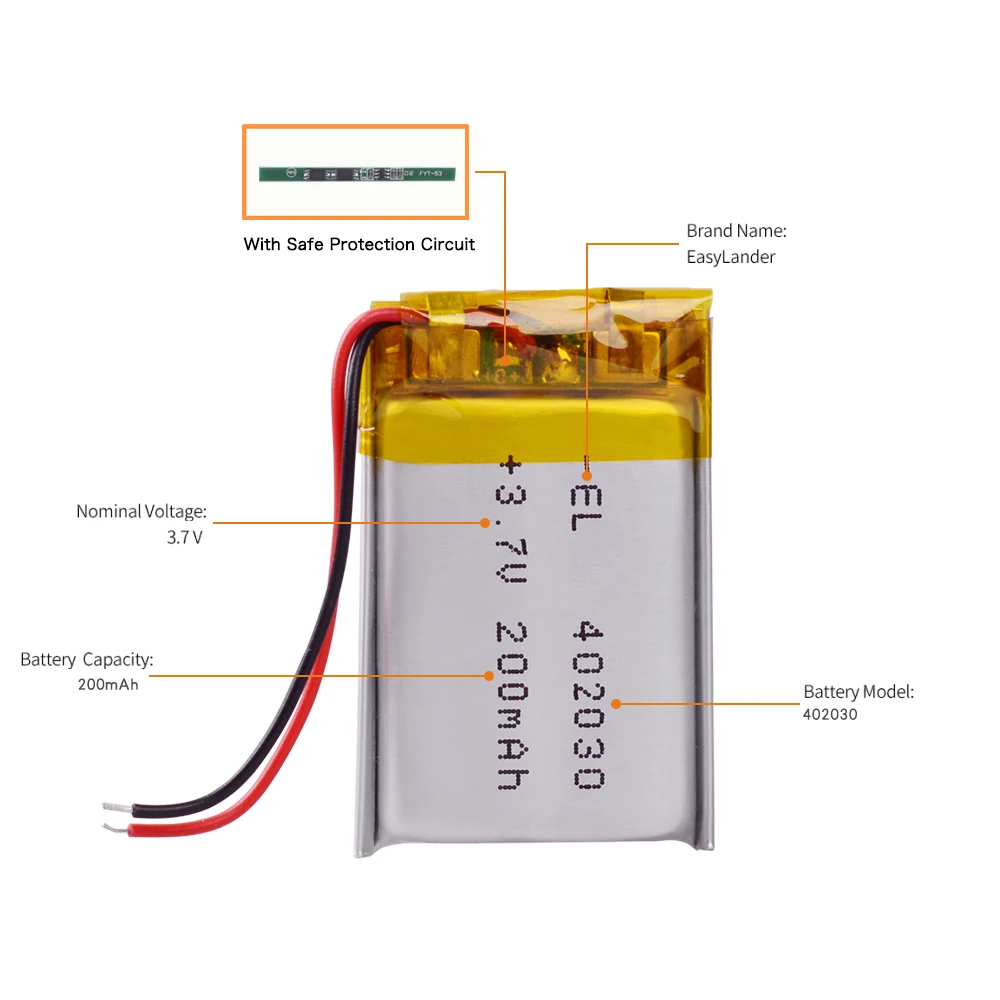 3.7V 200mAh 402030 Battery 042030 Li-polyester Rechargeable Batteries for MP3 MP4 Toy Cell Phone DVR A-CLASS GPS