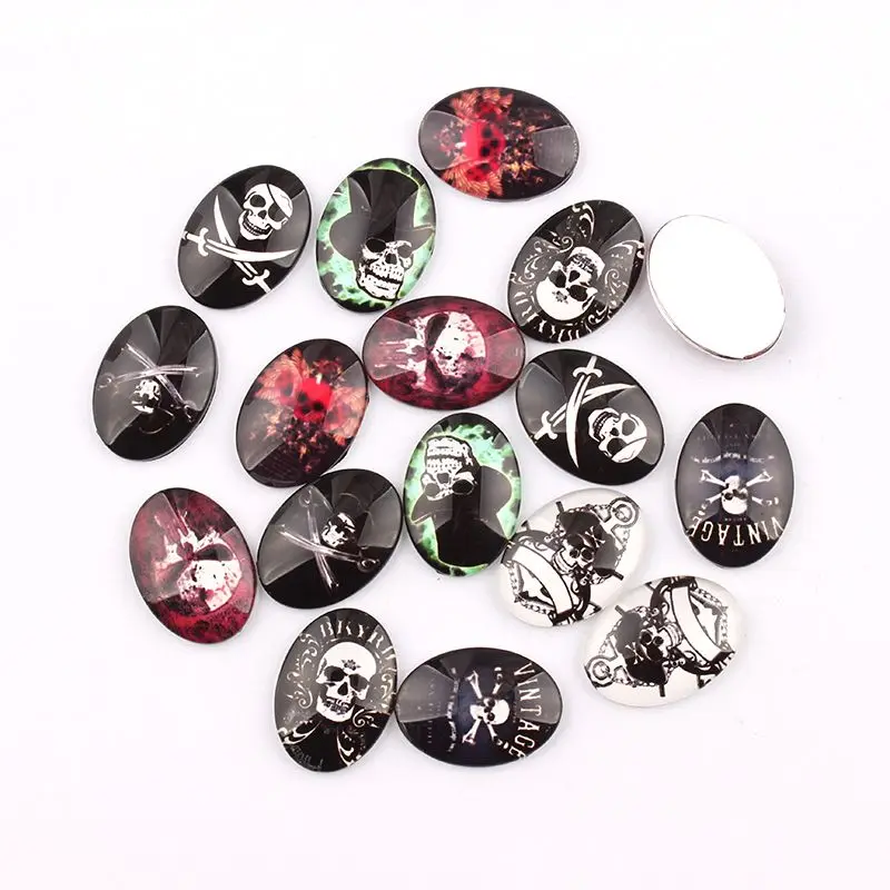 Handmade 4 Size Glass Mix Vintage Skull Oval Flatback Cameo Cabochon Domed DIY Jewelry Charm Photo Pendant Setting