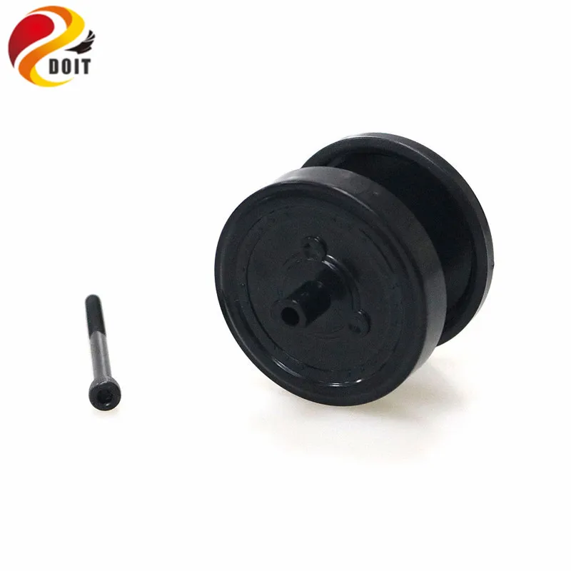 Pneu/pneu de roda de rolamento de plástico preto com acoplamento de parafuso m4 para chassi de tanque caterpillar brinquedo rastreado com 10 unidades/pacote