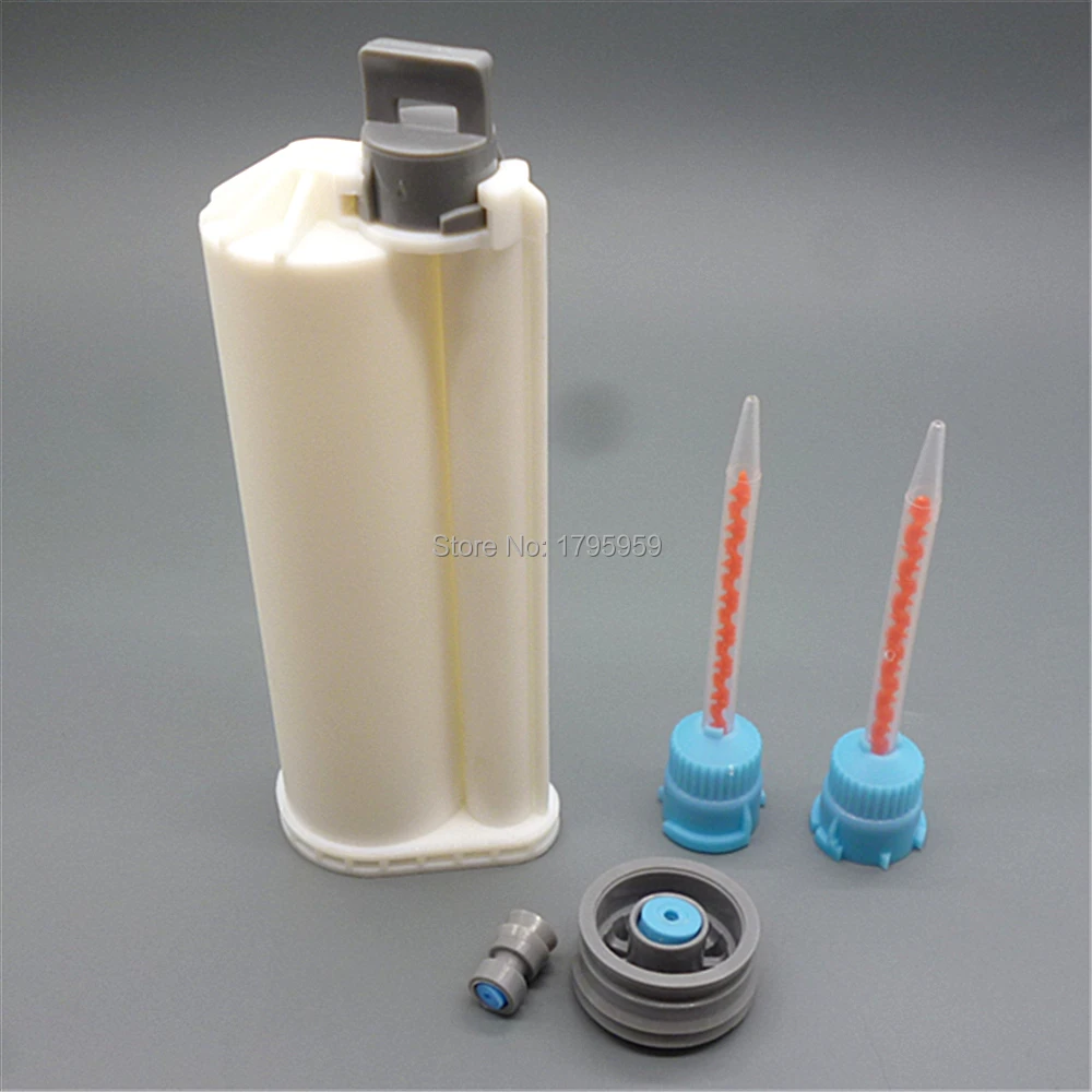 50ml 10:1 Dispenser di resina epossidica a doppia cartuccia vuoto AB tubo di colla con tappo di tenuta pistoni di tenuta 2 pezzi ugello di miscelazione miscelatore statico