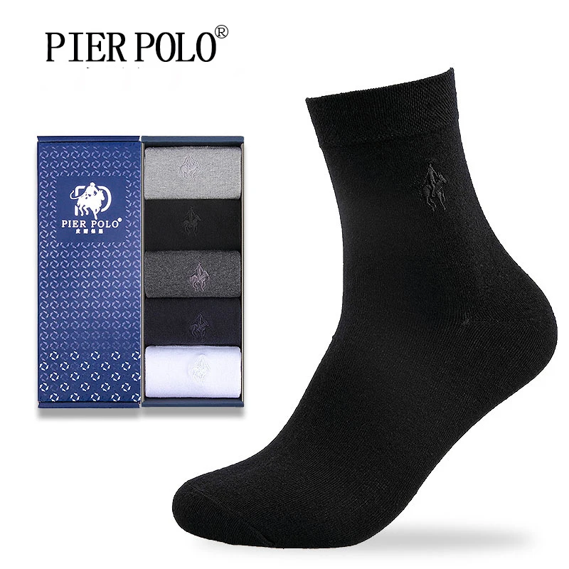 

PIERPOLO Socks Fashion Brand Men Socks 5 Pairs/Lot Crew Cotton Socks Winter Deodorant Embroidery Dress Socks For Men Gift
