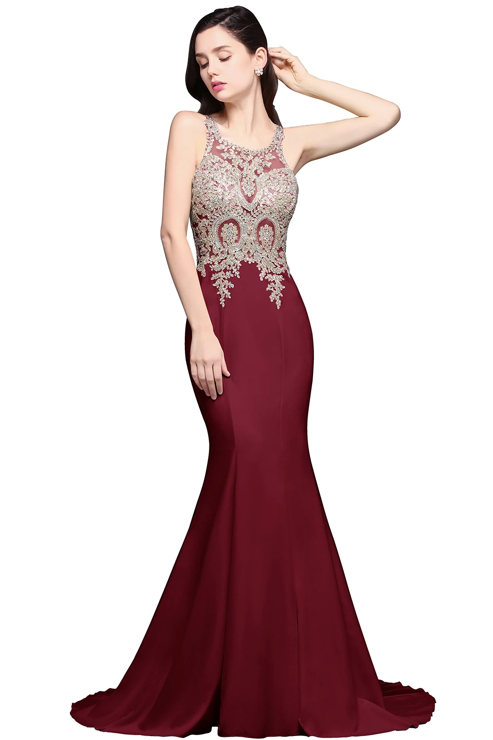 Robe de Soiree Longue Sexy Sheer Back Beaded Lace Mermaid Evening Dress Long Cheap White Evening Gown Vestido de Festa
