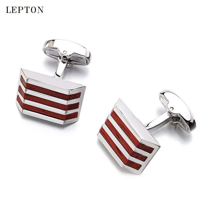 Low-key Luxury Wood Cufflinks For Mens High Quality RoseWood Stainless Steel Cuff links Lepton Man Bussiness Wooden Cufflinks