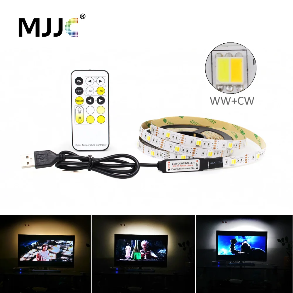 Pasek LED światła CCT 5050 z możliwością ściemniania USB 5V CW pilot RF regulowana taśma taśma LED z podświetleniem USB do telewizora z