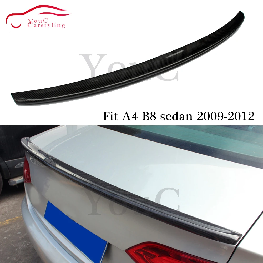 

S4 Style Carbon Fiber Rear Spoiler Wing Trunk Boot Lip Splitter for Audi A4 B8 4-door Sedan 2009 2010 2011 2012