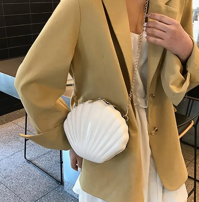 New Fashion Shell Bag Chain Shoulder Solid Color Handbags Women Small PVC Crossbody Bags