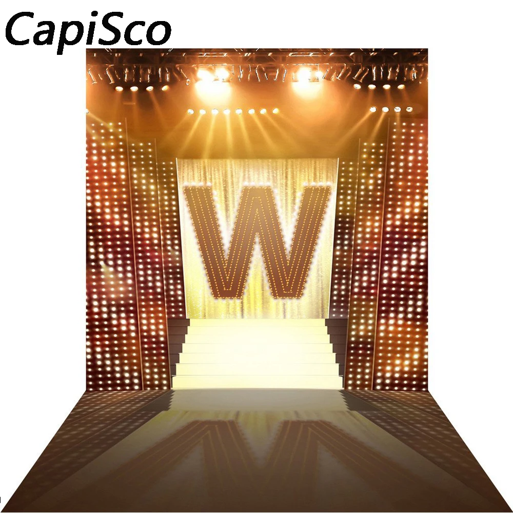 Capisco Photo Backdrops gold Musical Stage Show Shiny Spotlight Child Portrait Photographic Backgrounds Photocall Studio