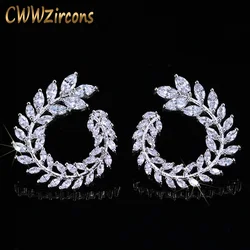 CWWZircons Sparkly Olive Branch Leaf Shape Marquise Cut Big Cubic Zirconia Stud Earrings For Women Fashion Brand Jewelry CZ363