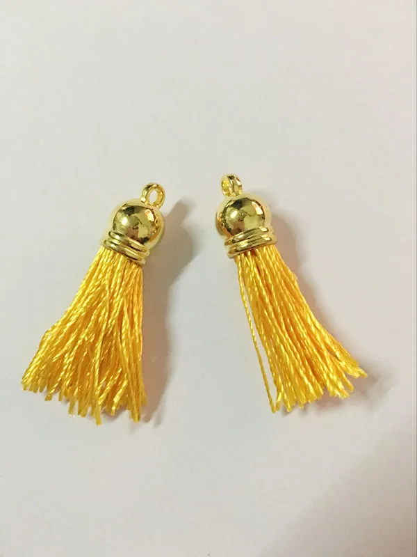 Free Shipping 100Pcs 45mm Golden Plastic Caps Handbag Tassels,DIY Accessory,Yellow Twist Silk Cord,Chamois Macrame Bag Component