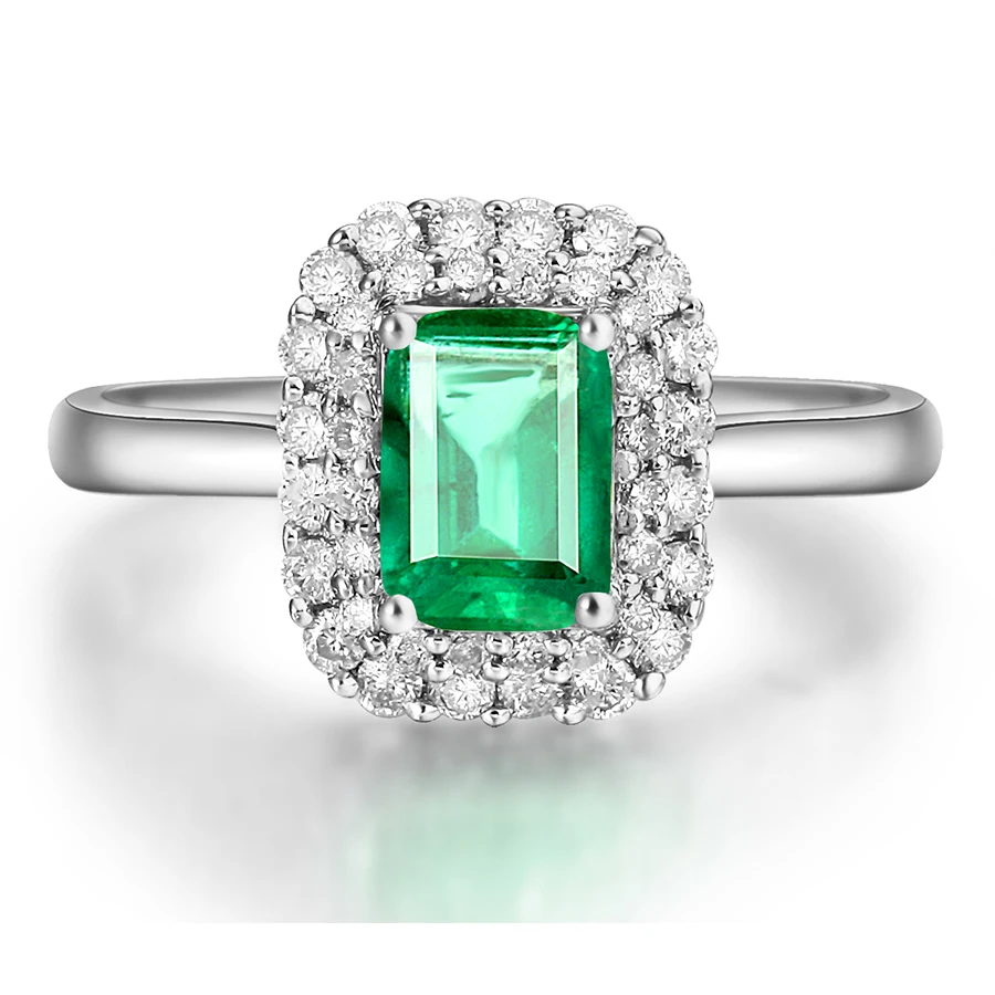 1.8CT Fine Jewelry Customized Collection Real 14K White Gold AAA Colombian Lab Created Emerald Gemstone Wedding Rings for Women