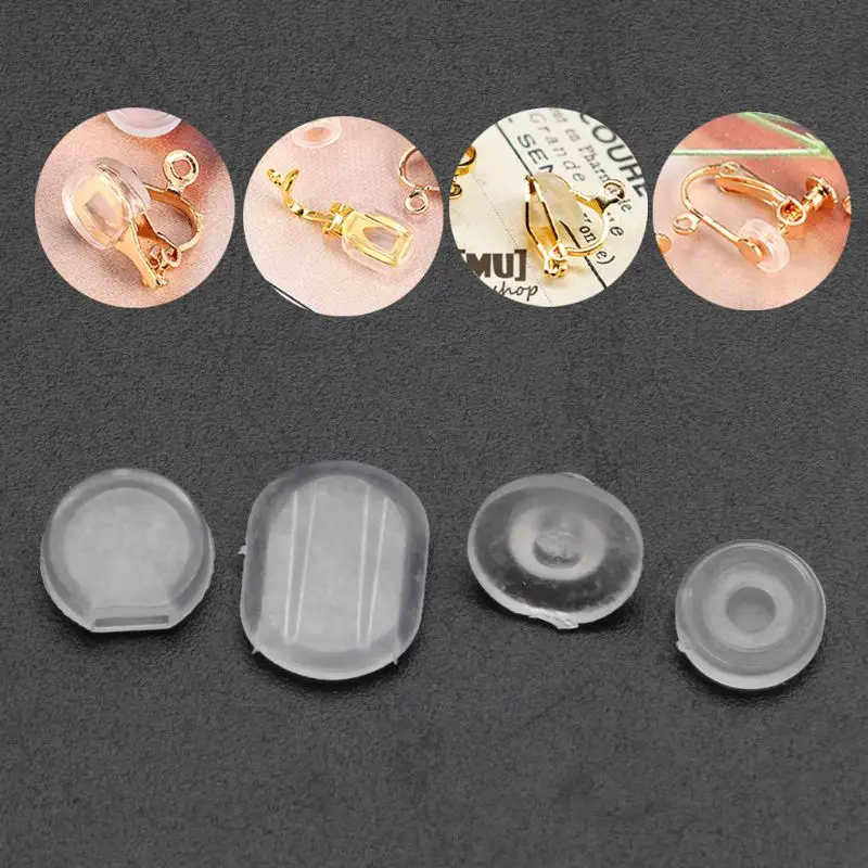 100 Pcs Clip-on Earring Pads Silicone Clip Earring Pads Comfort Earring Cushions for Clips on Earrings 4 Sizes Clear