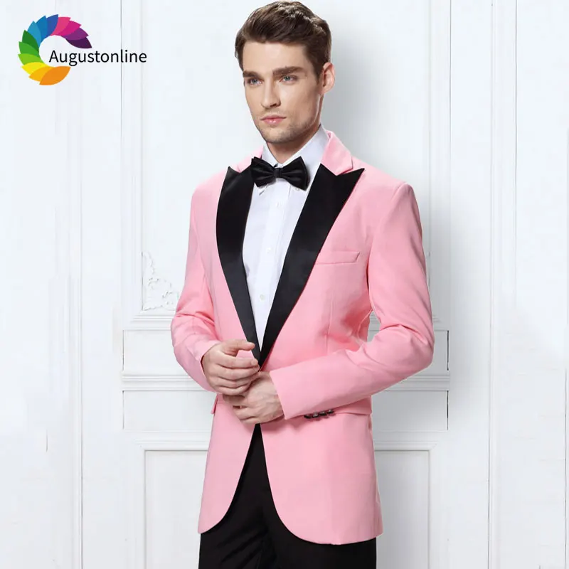 

Pink Men Suits Wedding Black Peaked Lapel Prom Wear Best Man Blazer Masculino Tailored Slim Fit Groom Tuxedo Jacket Pants 2Piece