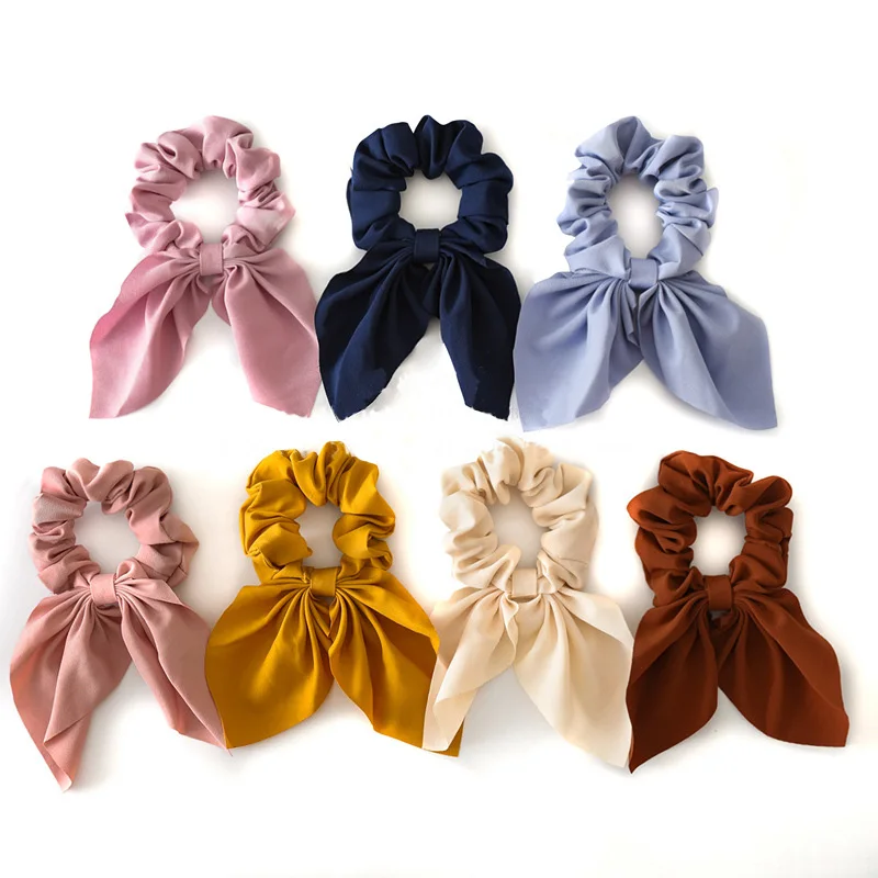 2020 New Girls Chiffon Bowknot Silk Hair Bow Scrunchies Women Ponytail Holder Hair Tie Hair Rope Rubber Bands Hair Accessories