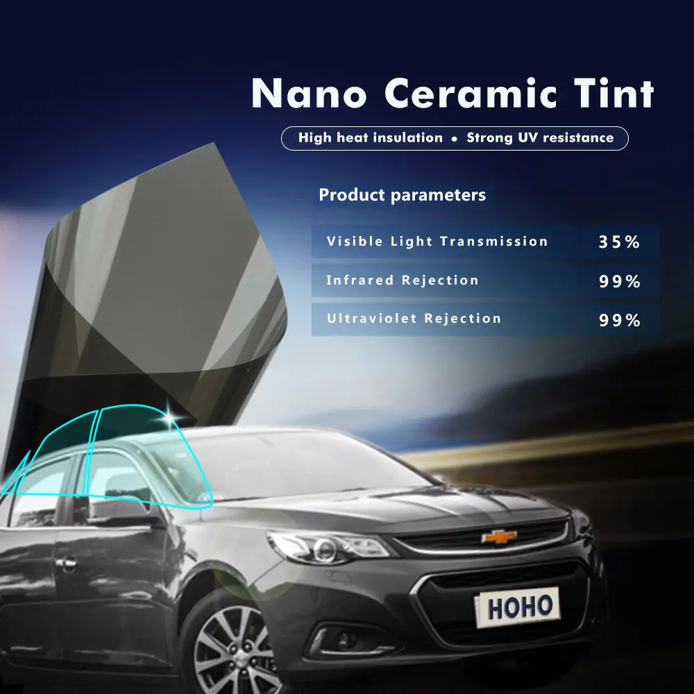 Car Window Tint SUNICE 50*200cm Car Auto Home Shading Film 35%VLT Black Tinting Roll Film Ceramic Solar Film UV + Sun Protection